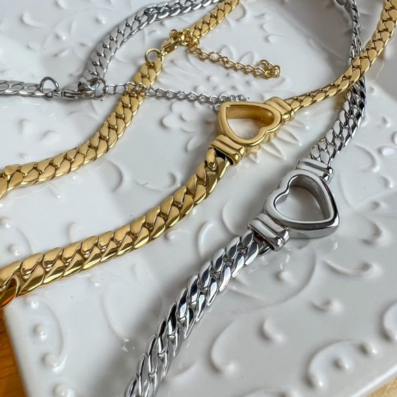 Heart Choker Thick Chain Necklace Thick Choker Heart Chain Heart Pendant Chain - Picture 12 of 14